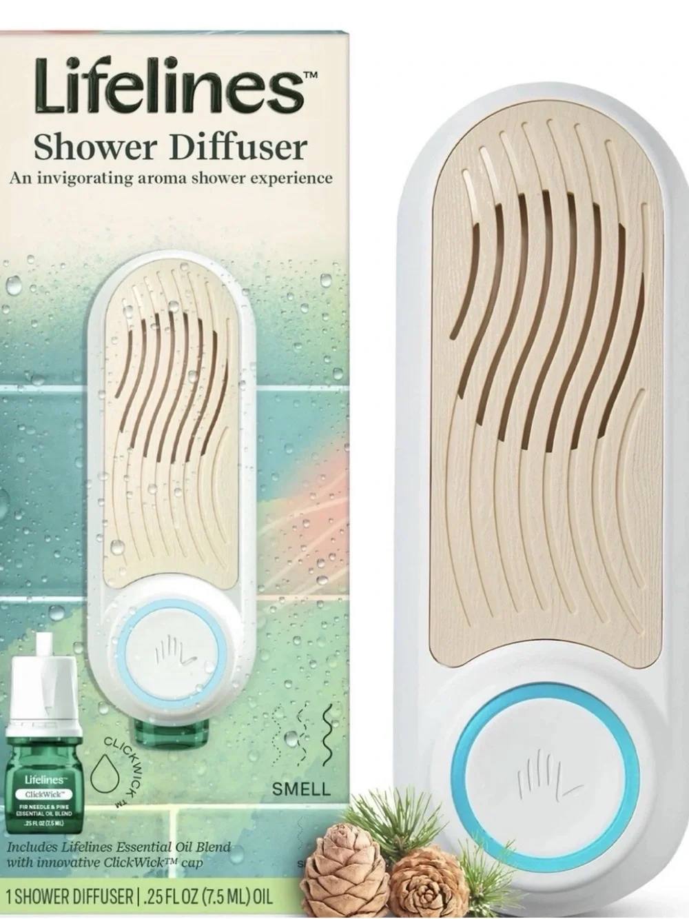 AROMA DIFFUSER Shower Spa with Lifelines ClickWick Essential Oil Blend